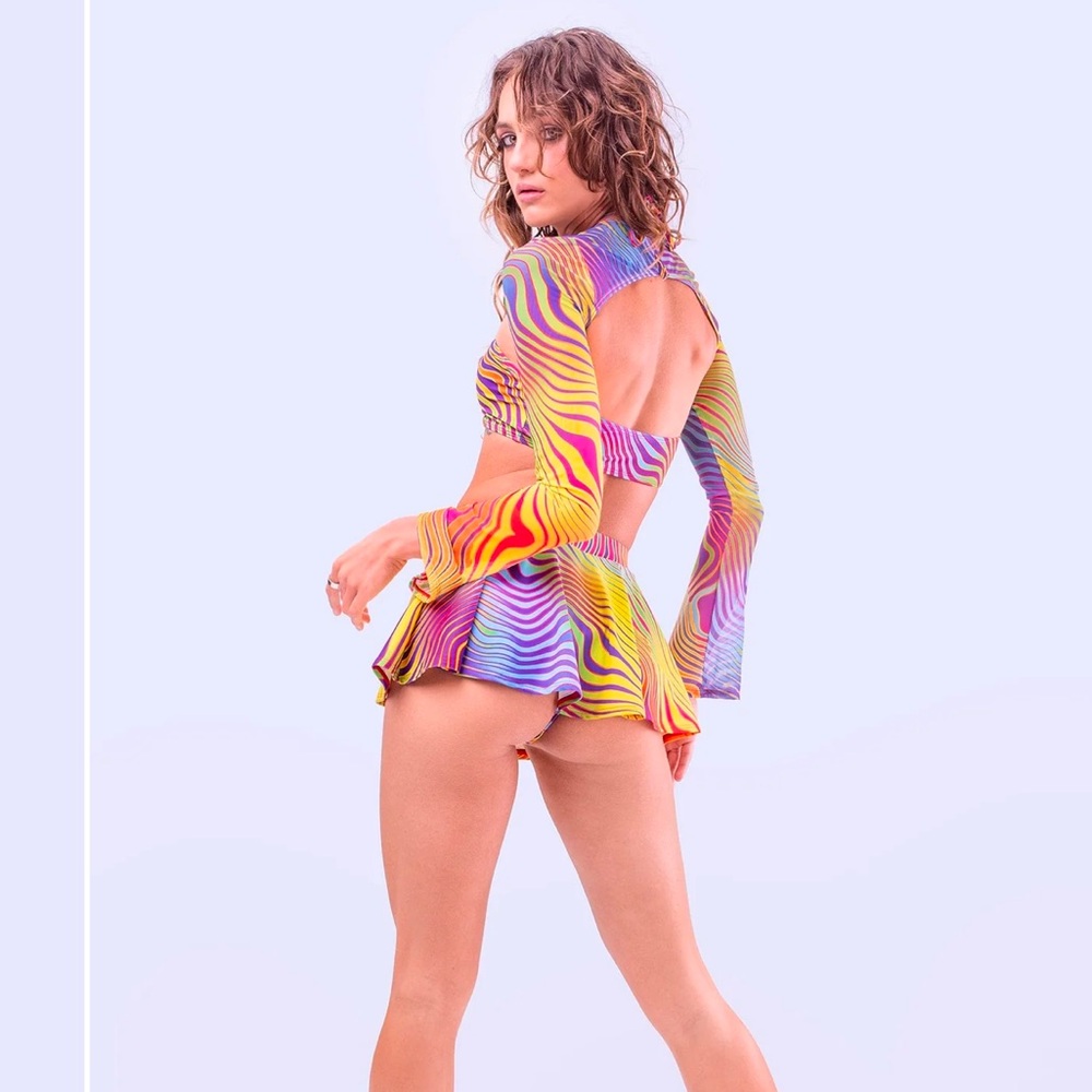 iHeartRaves Rainbow Wave Mini Skirt - Multicolor - Picture 3 of 6
